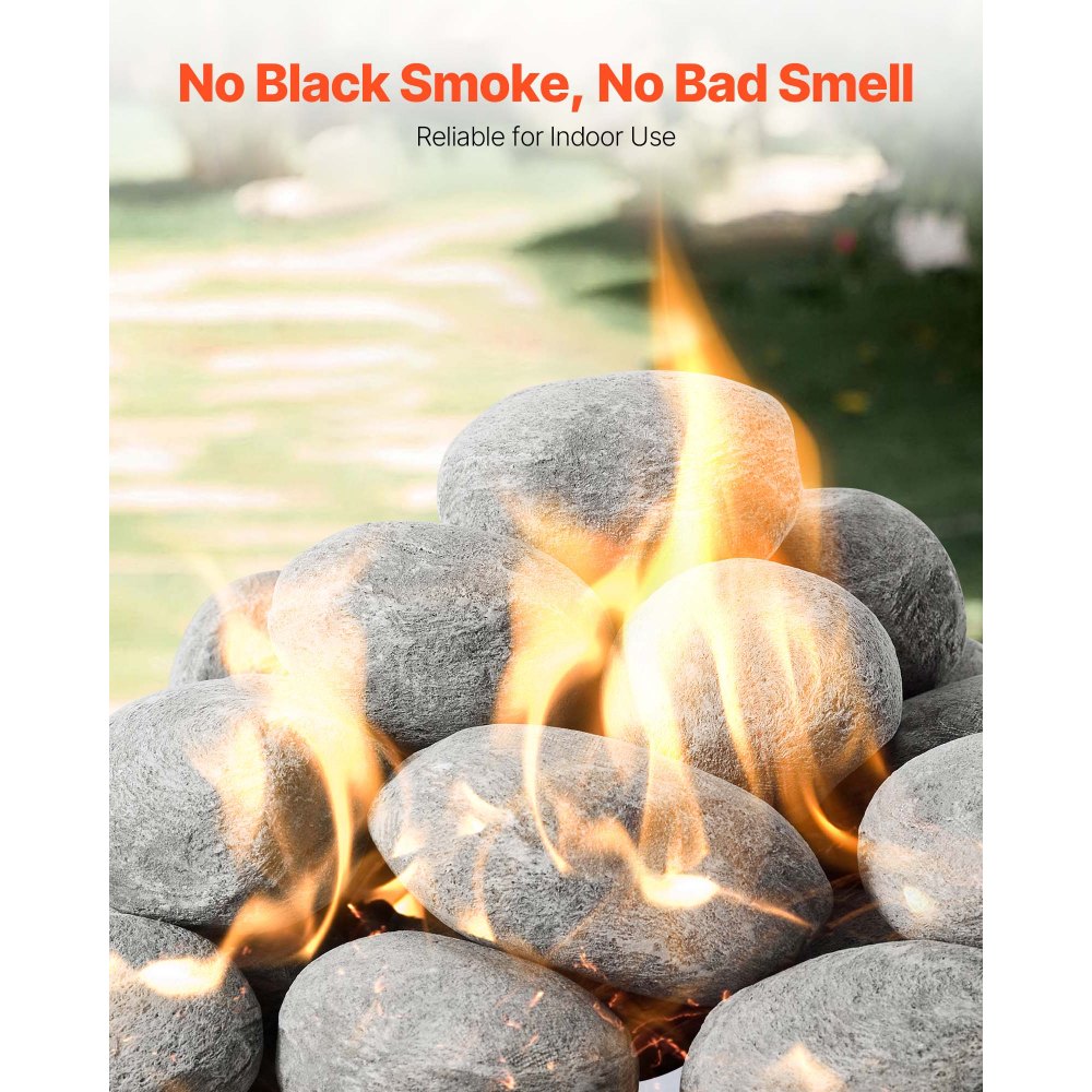 VEVOR Ceramic Fire Pebble Stones, 50.8-76.2 mm 30 Pcs Lava Rocks, Reusable Fire Pit Stones Indoor and Outdoor Use, Decorative Firepit Rocks for Propane/Gas Fireplace, Stove, Courtyard, Camping