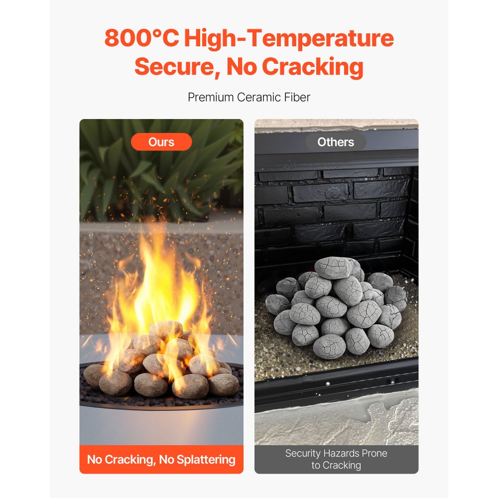 VEVOR Ceramic Fire Pebble Stones, 50.8-76.2 mm 30 Pcs Lava Rocks, Reusable Fire Pit Stones Indoor and Outdoor Use, Decorative Firepit Rocks for Propane/Gas Fireplace, Stove, Courtyard, Camping