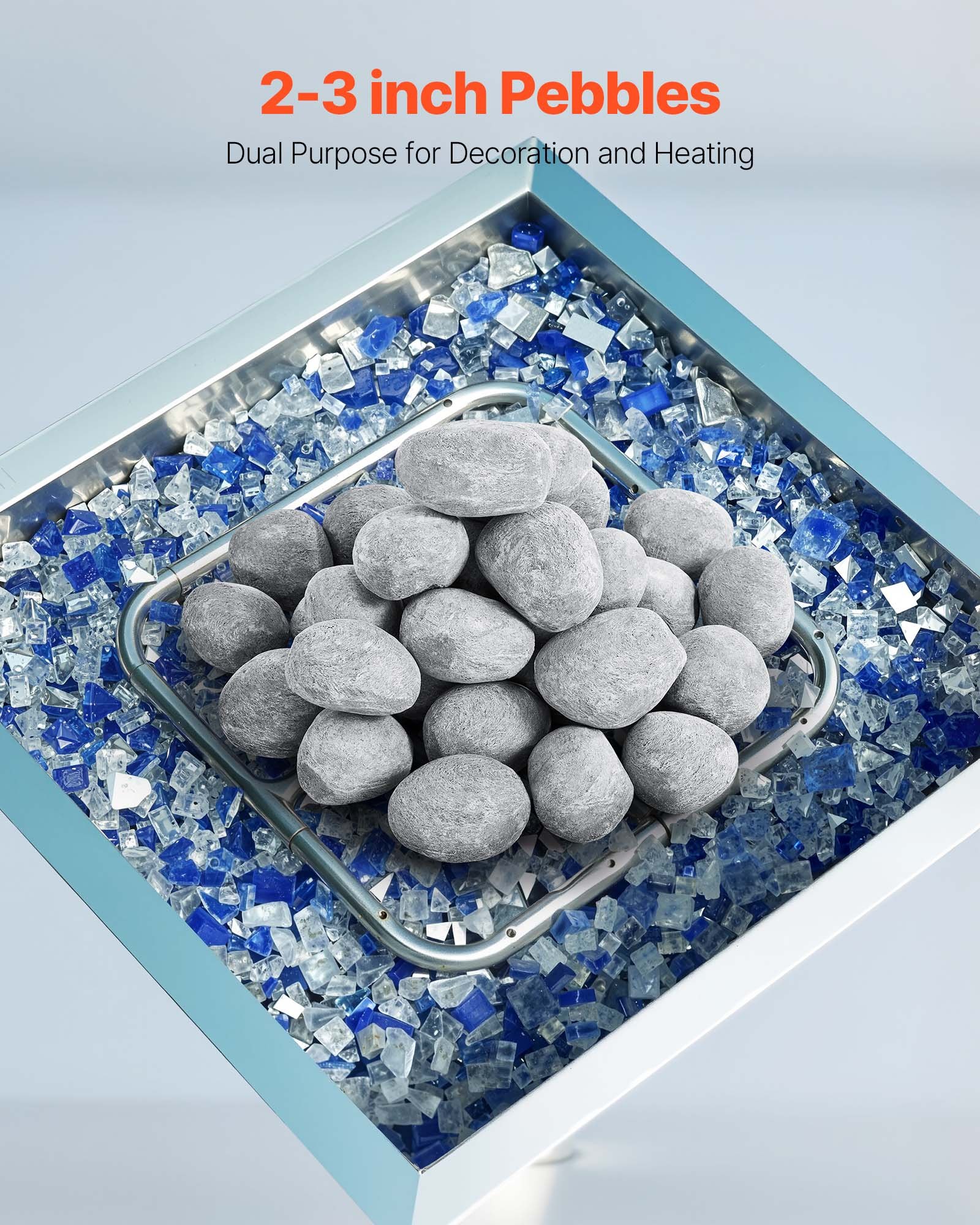 VEVOR Ceramic Fire Pebble Stones, 50.8-76.2 mm 30 Pcs Lava Rocks, Reusable Fire Pit Stones Indoor and Outdoor Use, Decorative Firepit Rocks for Propane/Gas Fireplace, Stove, Courtyard, Camping