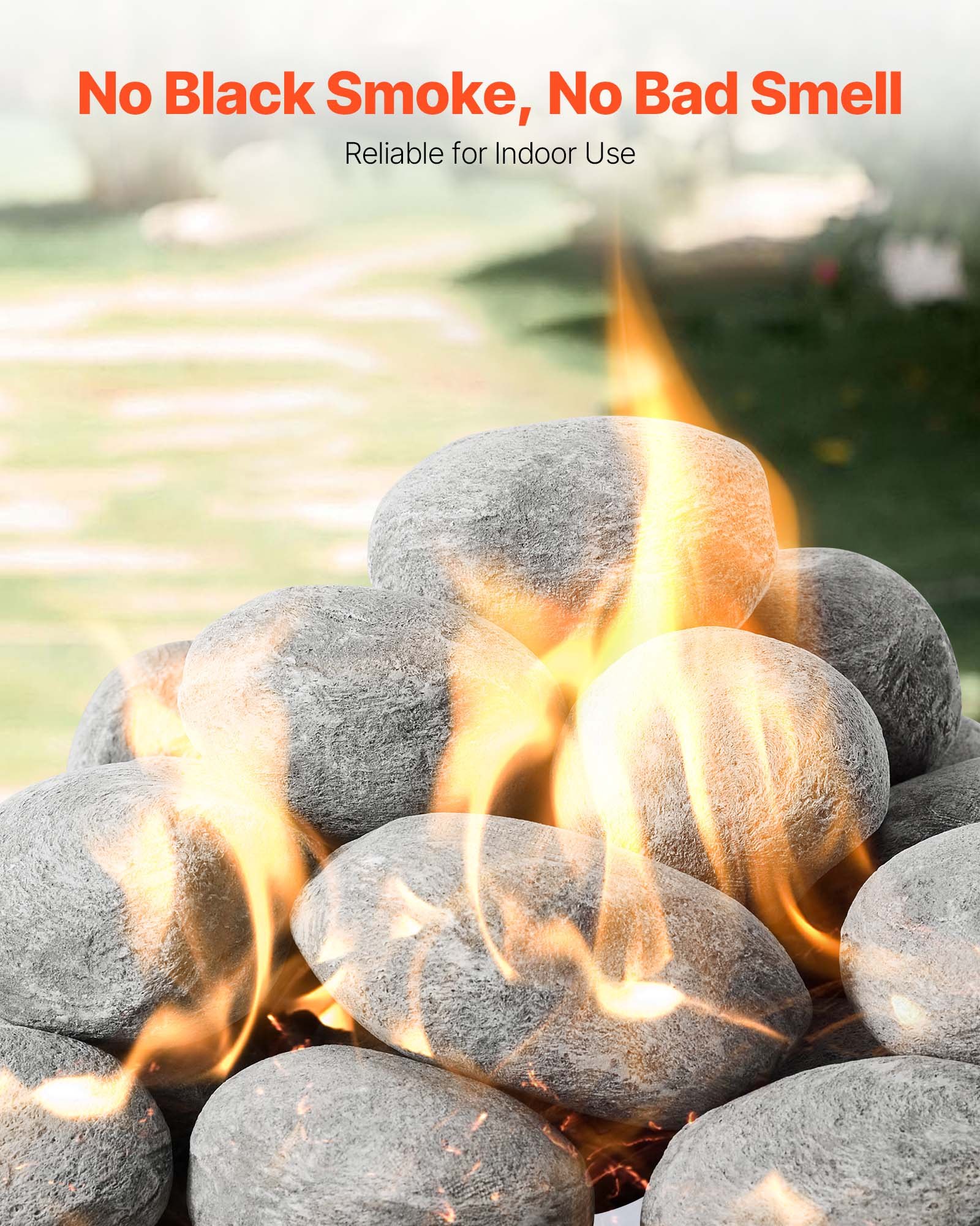 VEVOR Ceramic Fire Pebble Stones, 50.8-76.2 mm 30 Pcs Lava Rocks, Reusable Fire Pit Stones Indoor and Outdoor Use, Decorative Firepit Rocks for Propane/Gas Fireplace, Stove, Courtyard, Camping