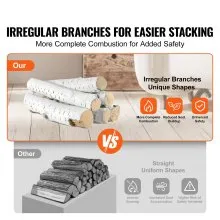 VEVOR 6 Pcs Large Withe Birch Logs, Gas Fireplace Ceramic Logs for Fire place, Heat-Resistant Wood Log Gas Realistic Logs, Stackable Wood Branches for Gas Fireplace, Firebowl Indoor or Outdoor