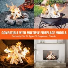 VEVOR 6 Pcs Large Withe Birch Logs, Gas Fireplace Ceramic Logs for Fire place, Heat-Resistant Wood Log Gas Realistic Logs, Stackable Wood Branches for Gas Fireplace, Firebowl Indoor or Outdoor