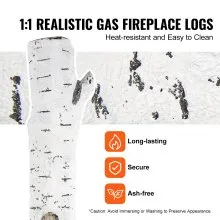 VEVOR 6 Pcs Large Withe Birch Logs, Gas Fireplace Ceramic Logs for Fire place, Heat-Resistant Wood Log Gas Realistic Logs, Stackable Wood Branches for Gas Fireplace, Firebowl Indoor or Outdoor