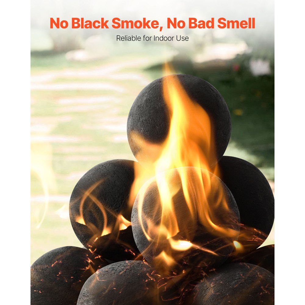 Keramické ohnivé koule VEVOR, 100 mm 12 ks kulatých ohnivých kamenů, opakovaně použitelné lávové kameny pro vnitřní i venkovní použití, dekorativní kameny do ohniště pro propan/plynový krb, kamna, dvůr, kempování, černé