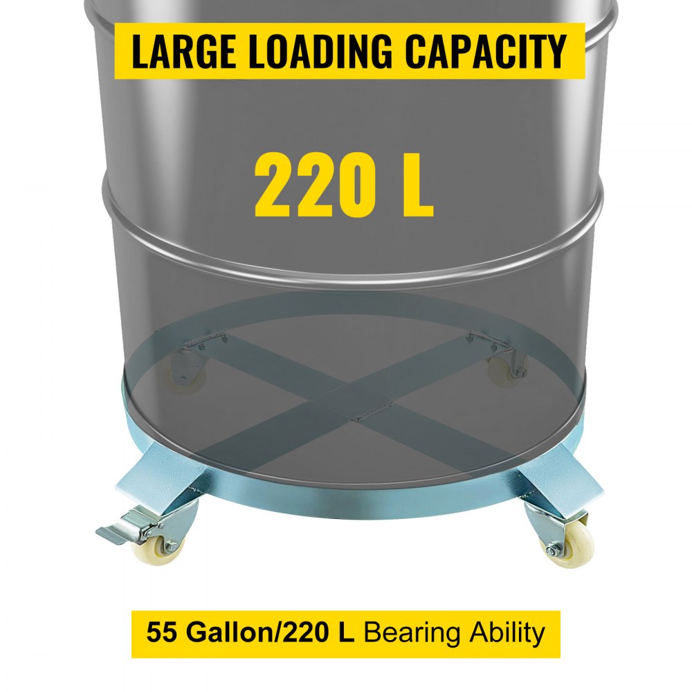 VEVOR Heavy Duty Steel 55 Gallon Drum Dolly Swivel Caster with 4 Hard Rubber Swivel Wheels 55 Gallon Steel Frame Non Tipping