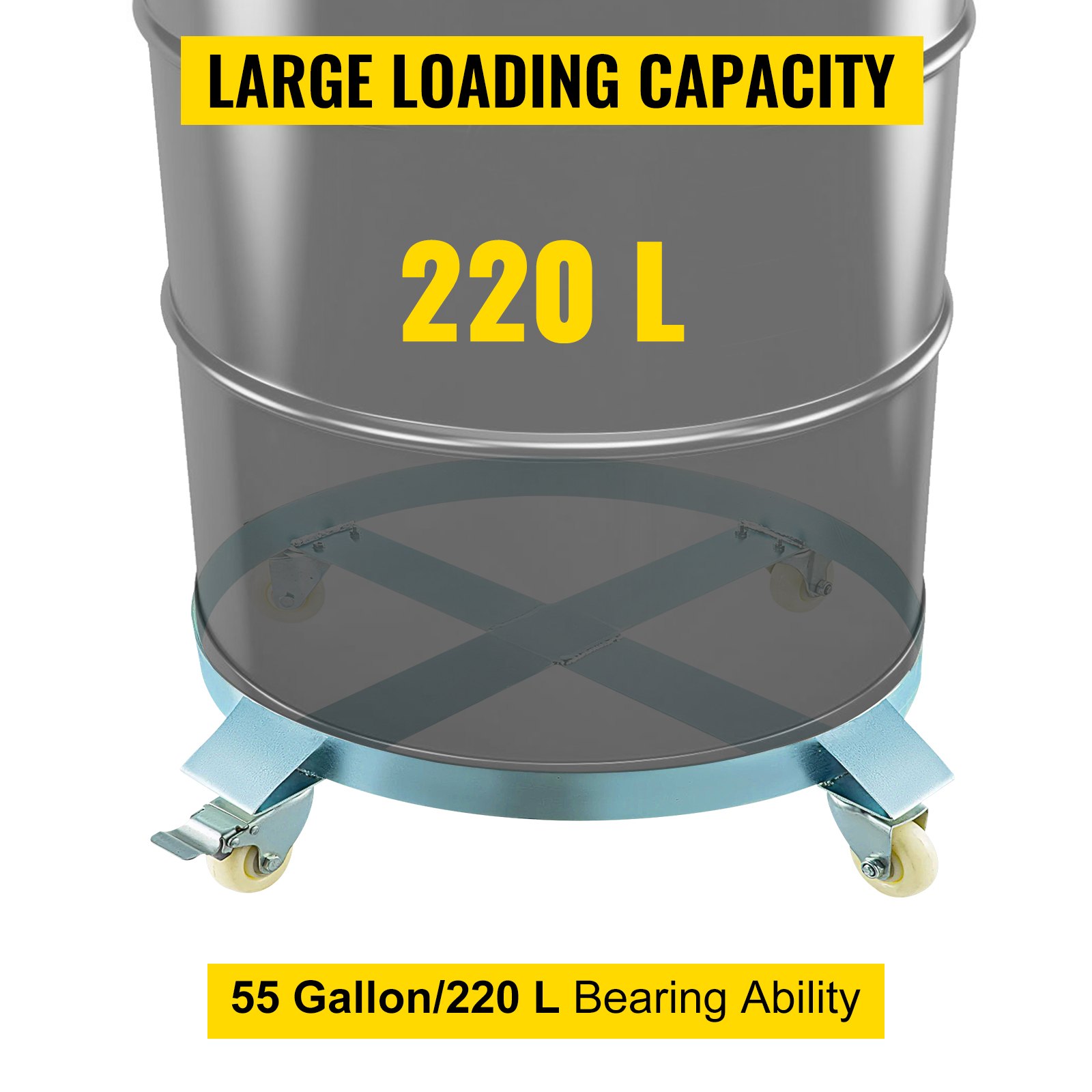 VEVOR Heavy Duty Steel 55 Gallon Drum Dolly Swivel Caster with 4 Hard Rubber Swivel Wheels 55 Gallon Steel Frame Non Tipping