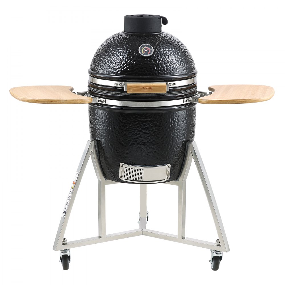 VEVOR Portable Charcoal Grill, Propane Gas Grills with Cover and Cart, Heavy Duty Stainless Steel BBQ Grill, Mini Smoker for Outdoor Cooking, Barbecue Camping, Picnic, and Backyard, Black