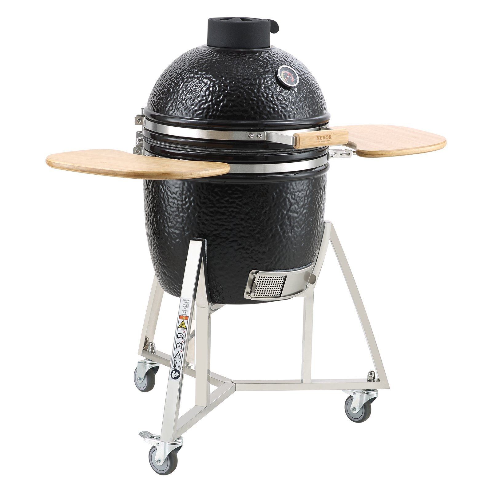 VEVOR Portable Charcoal Grill, Propane Gas Grills with Cover and Cart, Heavy Duty Stainless Steel BBQ Grill, Mini Smoker for Outdoor Cooking, Barbecue Camping, Picnic, and Backyard, Black