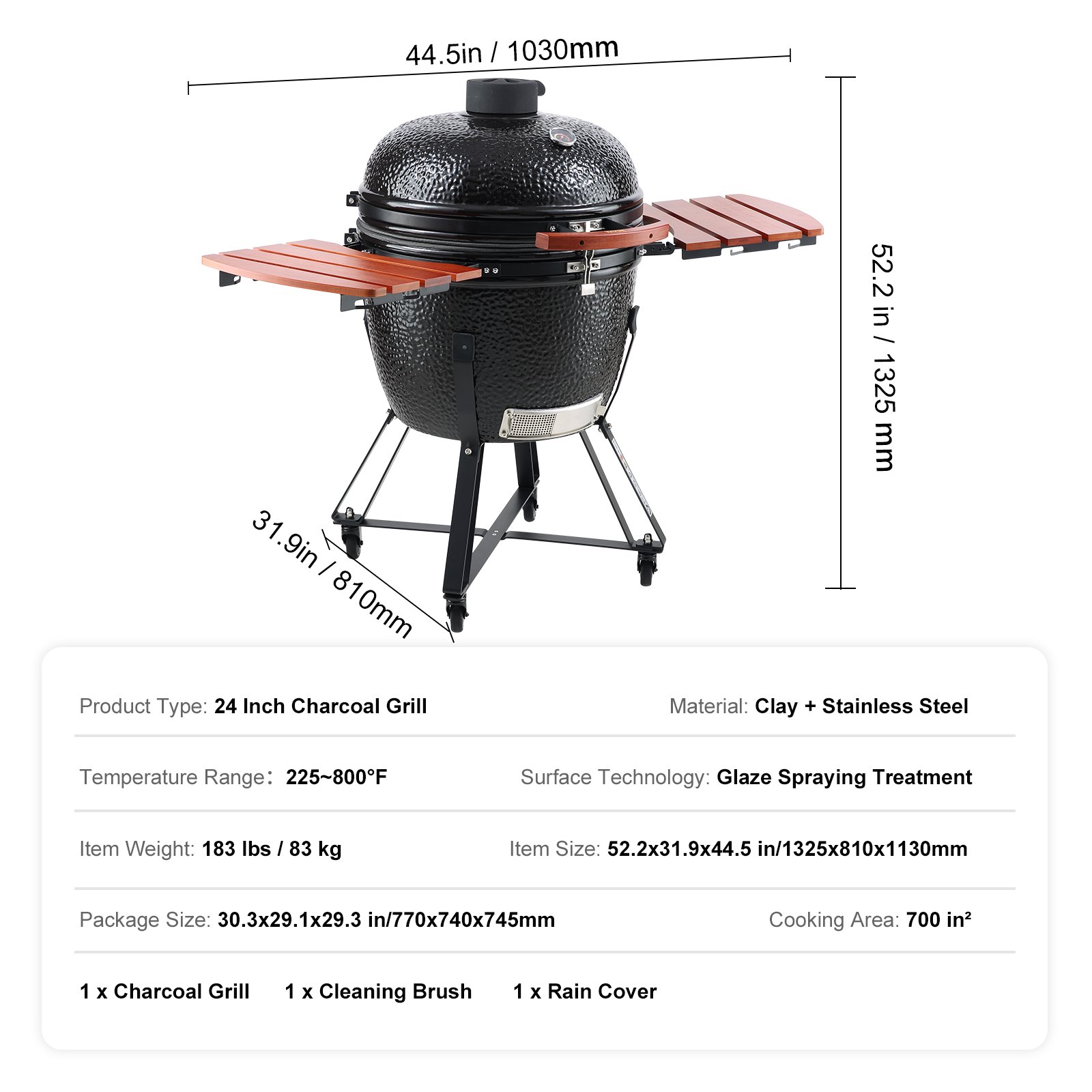 VEVOR Portable Charcoal Grill, Propane Gas Grills with Cover and Cart, Heavy Duty Stainless Steel BBQ Grill, Mini Smoker for Outdoor Cooking, Barbecue Camping, Picnic, and Backyard, Black