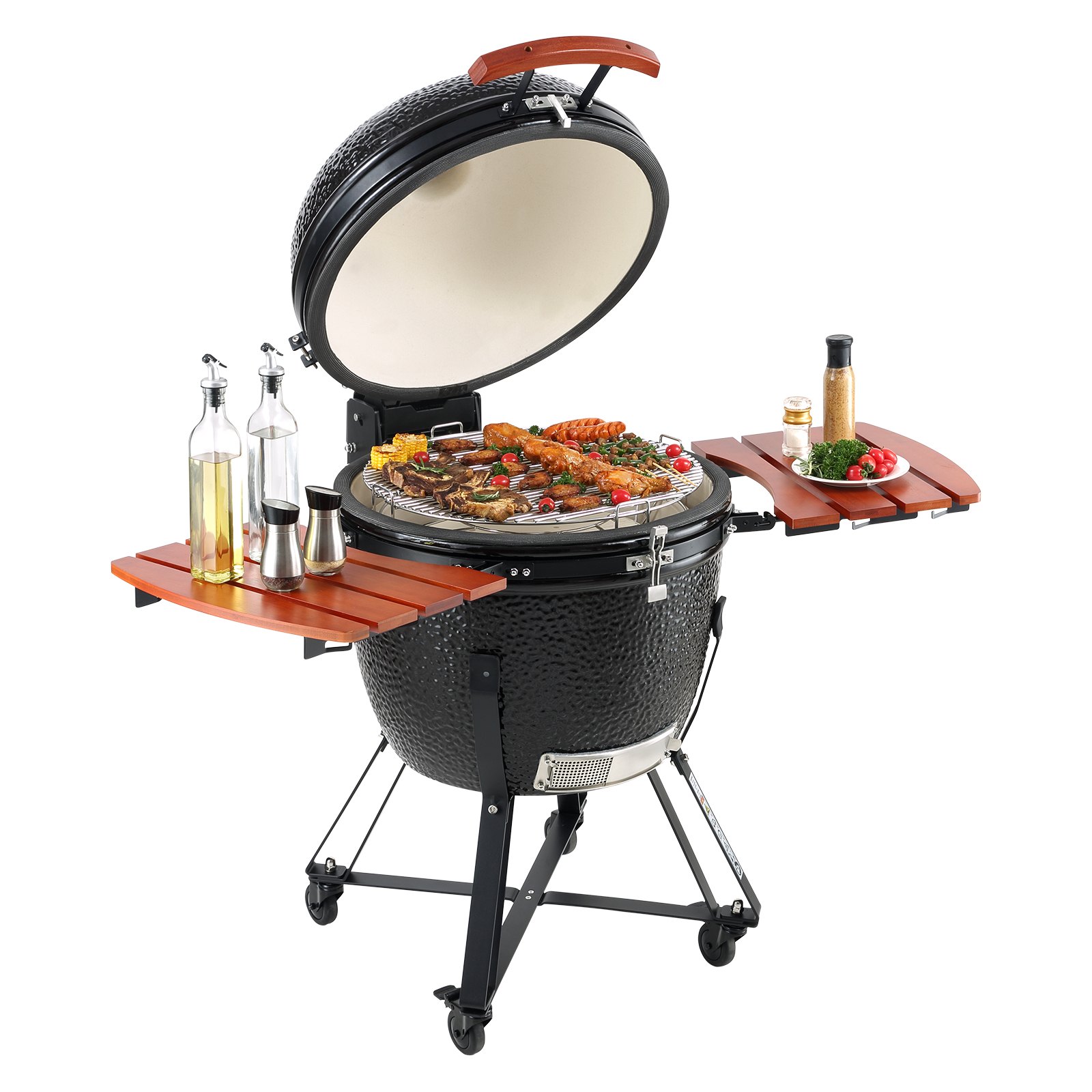 VEVOR Portable Charcoal Grill, Propane Gas Grills with Cover and Cart, Heavy Duty Stainless Steel BBQ Grill, Mini Smoker for Outdoor Cooking, Barbecue Camping, Picnic, and Backyard, Black