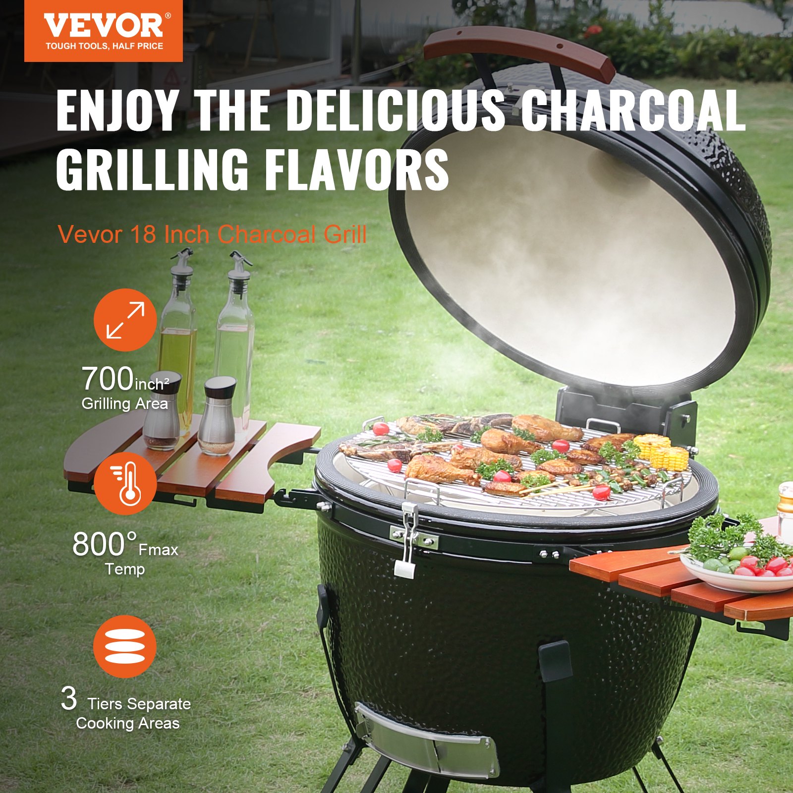 VEVOR Portable Charcoal Grill, Propane Gas Grills with Cover and Cart, Heavy Duty Stainless Steel BBQ Grill, Mini Smoker for Outdoor Cooking, Barbecue Camping, Picnic, and Backyard, Black