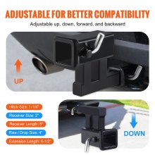 VEVOR Rise-Drop Extender Extension Trailer Hitch Receiver 1-1/4" to 2" Adapter