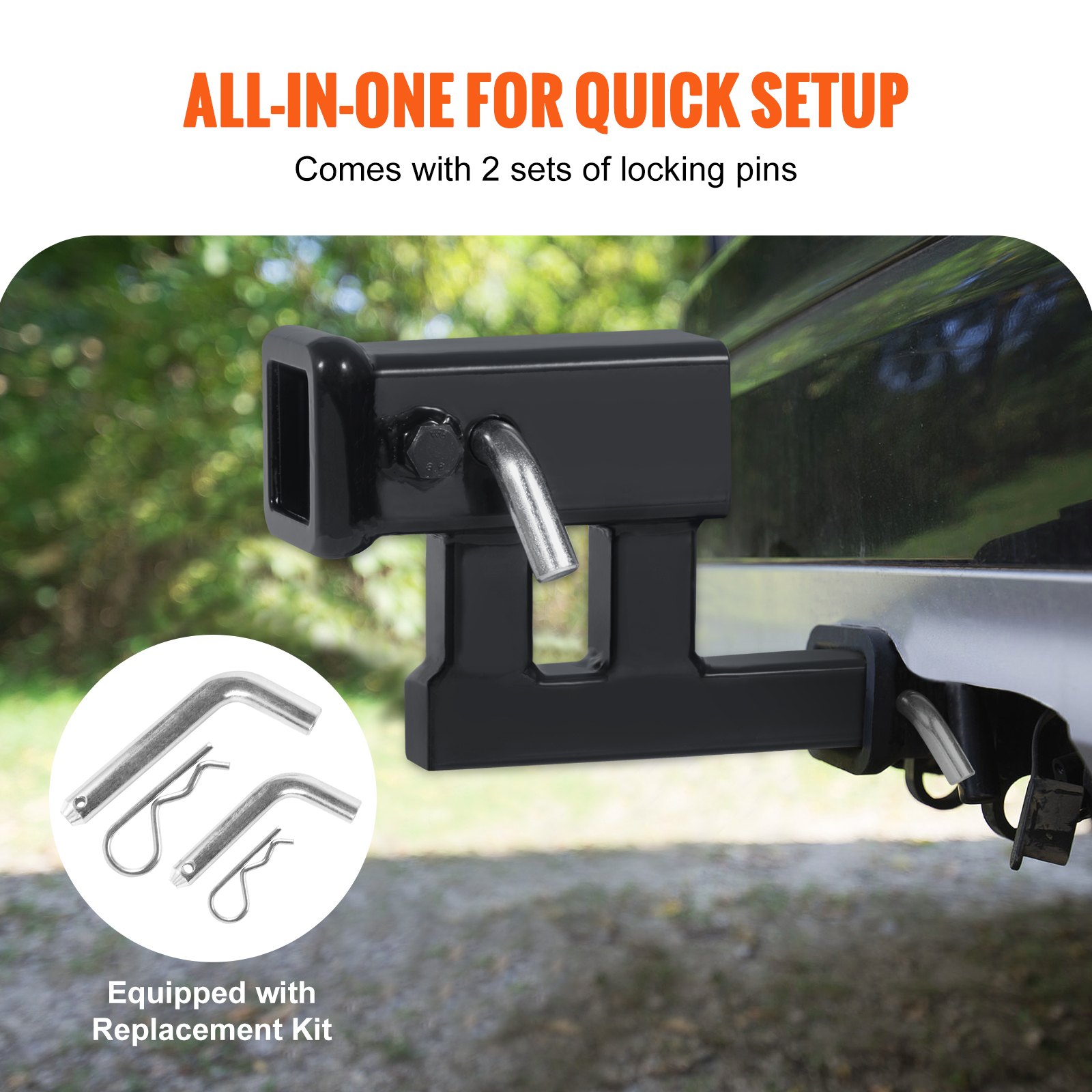 VEVOR Hitch Adapter, 1-1/4" to 2" Receiver Hitch Extender Extension, Trailer Hitch Riser with 4" Rise/Drop, 6-1/2" Extension Length, 4000 lbs Towing Capacity, Hitch Pins, Bolt and Nut Included, Black