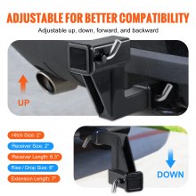 VEVOR Trailer Hitch Riser, for 2" Receiver with 6" Rise/Drop, Trailer Receiver Hitch Extender Extension Adapter, 7" and 9" Extension Length, 4000 lbs Max Towing Capacity, Hitch Pins Included, Black