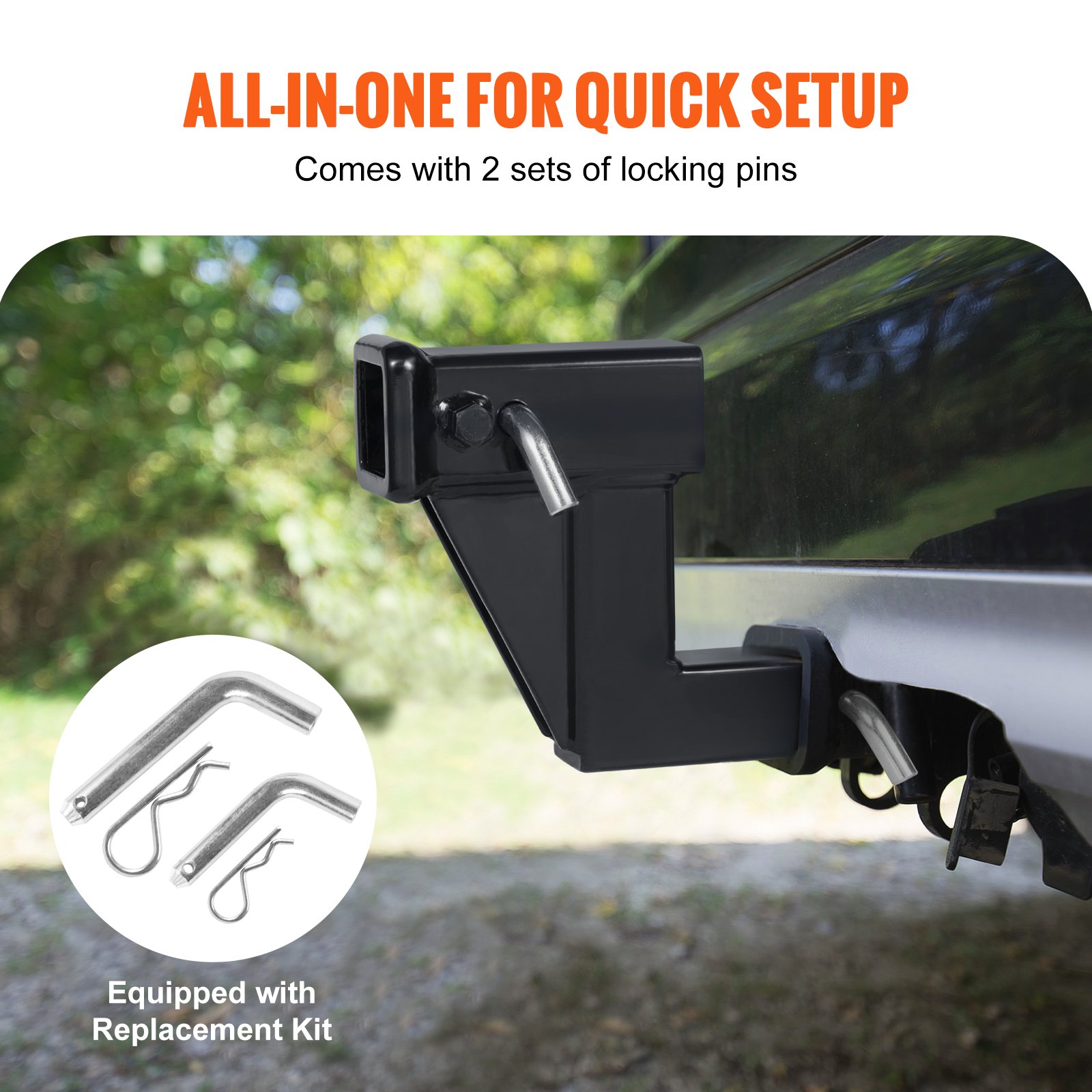 VEVOR Trailer Hitch Riser, för 2" mottagare med 6" stigning/sänkning, Trailer Receiver Hitch Extender förlängningsadapter, 7" och 9" förlängningslängd, 4000 lbs Max dragkapacitet, dragstift medföljer, svart