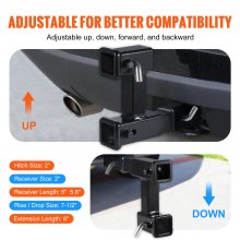 VEVOR Dual Hitch Extension, for 2" Trailer Hitch Receiver, Hitch Adapter Extender to 10" Max Adjustable Length, 7-1/2" Rise/Drop, 4000 lbs Towing Capacity, Hitch Pins, Bolt and Nut Kit Included, Black