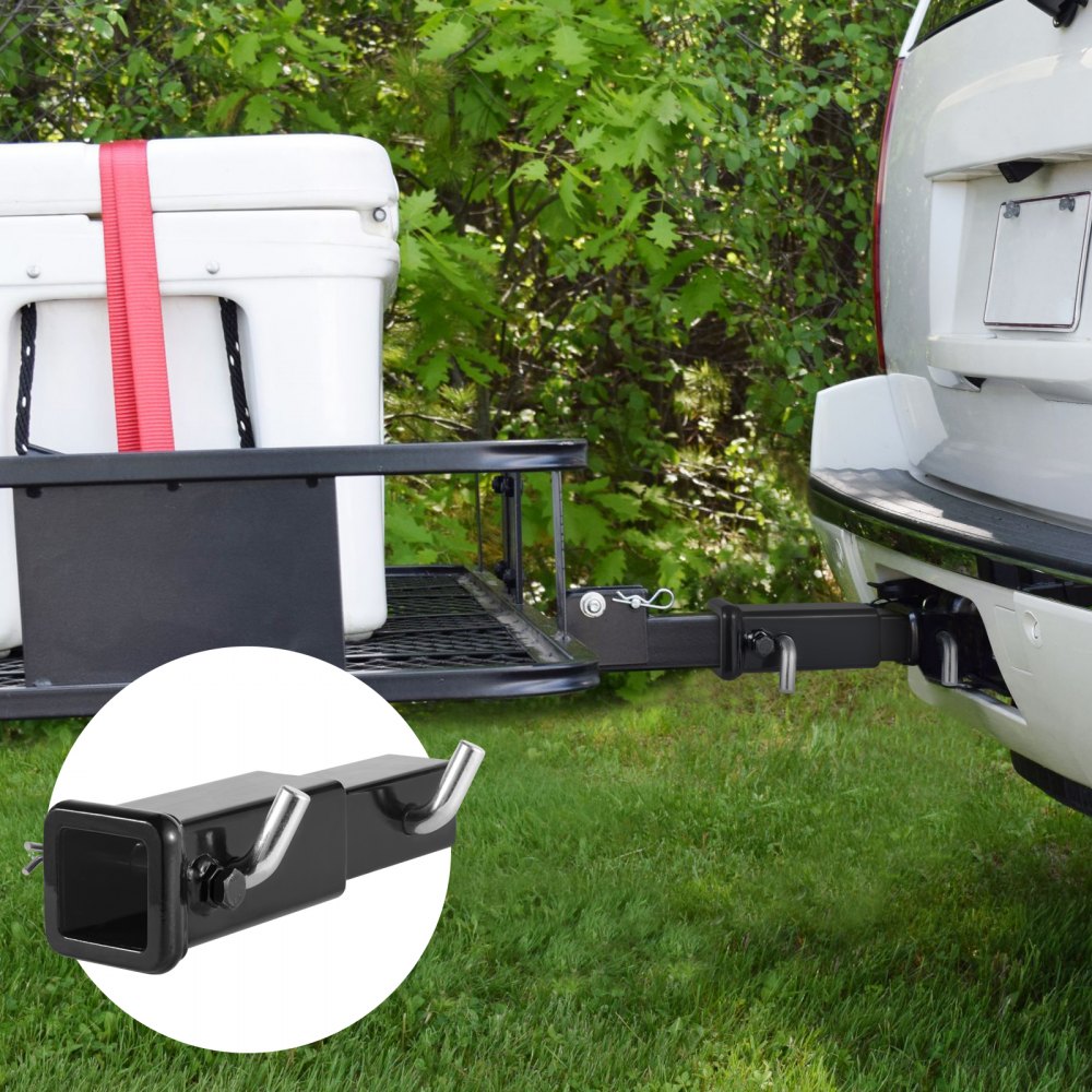 VEVOR Trailer Hitch Extender, Fits for 2" Receiver Hitch Adapter, Trailer Hitch Extension Tube Extender, 7" Extension Length, 4000 lbs Towing Capacity, Hitch Pins, Clips, Bolt and Nut Included, Black
