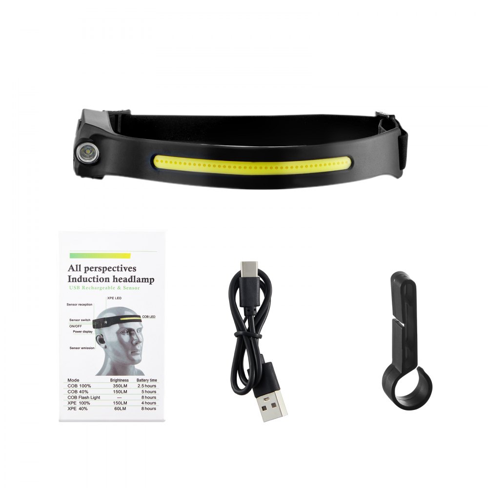 VEVOR 2PCS Rechargeable Headlamp, 350 lumens 230° Wide Beam, 6 Lighting Modes IPX4 Waterproof LED Head Lamp, with Motion Sensor for Camping, Hiking, Running, Repairing, Fishing, Cycling