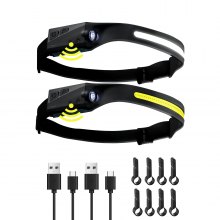 Linterna frontal recargable VEVOR 2 piezas, 350 lúmenes, haz ancho de 230°