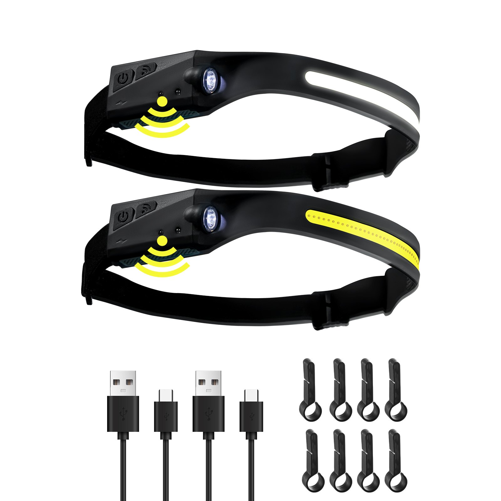 VEVOR 2PCS Rechargeable Headlamp, 350 lumens 230° Wide Beam, 6 Lighting Modes IPX4 Waterproof LED Head Lamp, with Motion Sensor for Camping, Hiking, Running, Repairing, Fishing, Cycling