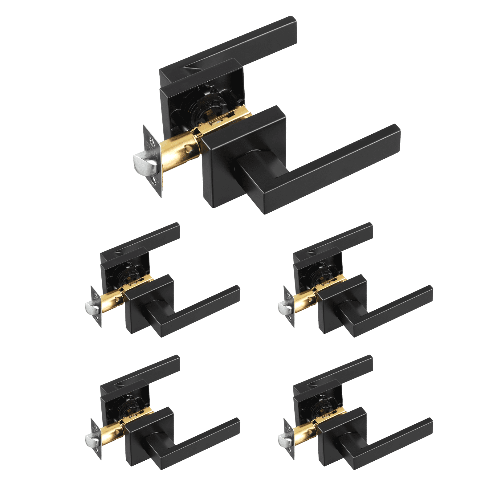 VEVOR Passage Door Handle, 5 Pack Matte Black Door Lever, Left or Right Handing Reversible Lever Non-Locking, 45° Rotation to Open, Universal Square Interior for Hallways, Closets, Meeting Spaces