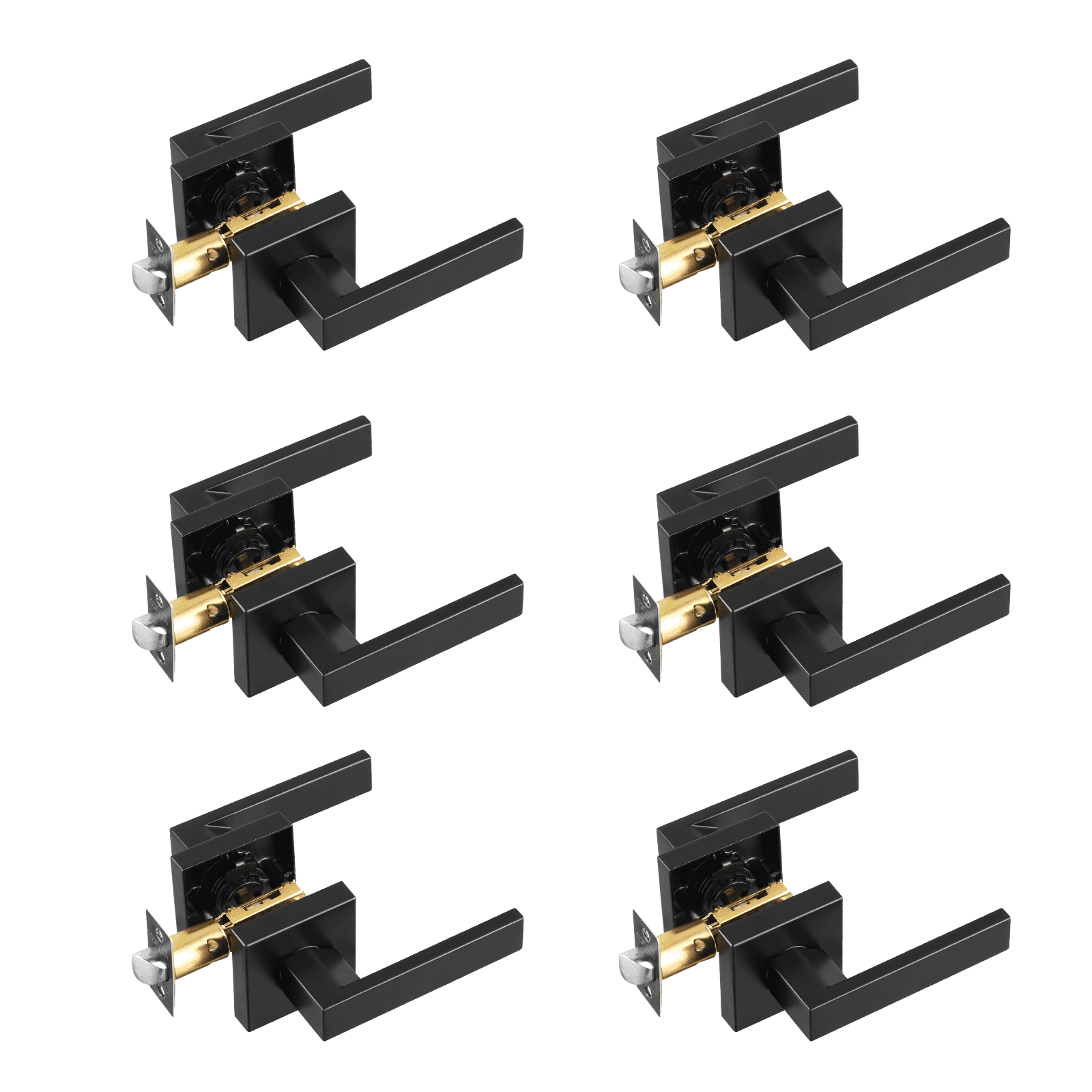 VEVOR Passage Door Handle, 6 Pack Matte Black Door Lever, Left or Right Handing Reversible Lever Non-Locking, 45° Rotation to Open, Universal Square Interior for Hallways, Closets, Meeting Spaces