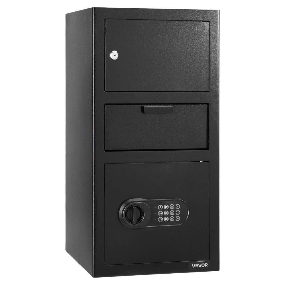 VEVOR 3.6 Cubic Feet Drop Safe, Large Capacity Front Drop Slot Safe Box with Digital Keypad, Heavy Duty 3 Tiers Cash Depository Box with Spare Keys for Cash, Bank Slip, Jewelry, Document, Bill, Black