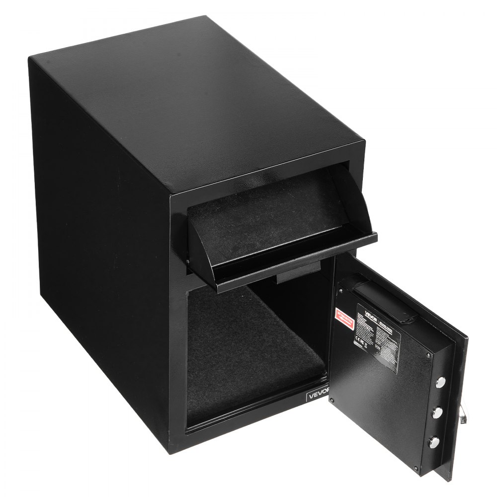 VEVOR 1.2 Cubic Feet Drop Safe, Large Capacity Front Drop Slot Safe Box with Digital Keypad, Heavy Duty 2 Tiers Cash Depository Box with Spare Keys for Cash, Bank Slip, Jewelry, Document, Bill, Black