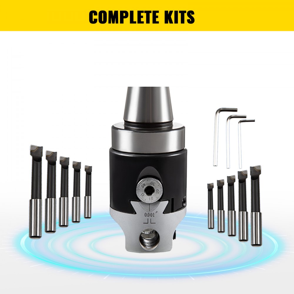 2'' Precision Adjustable Boring Head With R8 Shank & 9pcs Carbide Boring Bars