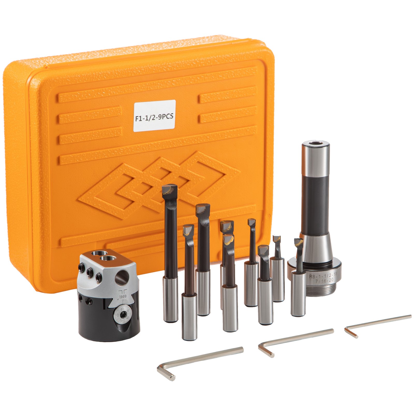 2'' Precision Adjustable Boring Head With R8 Shank & 9pcs Carbide Boring Bars