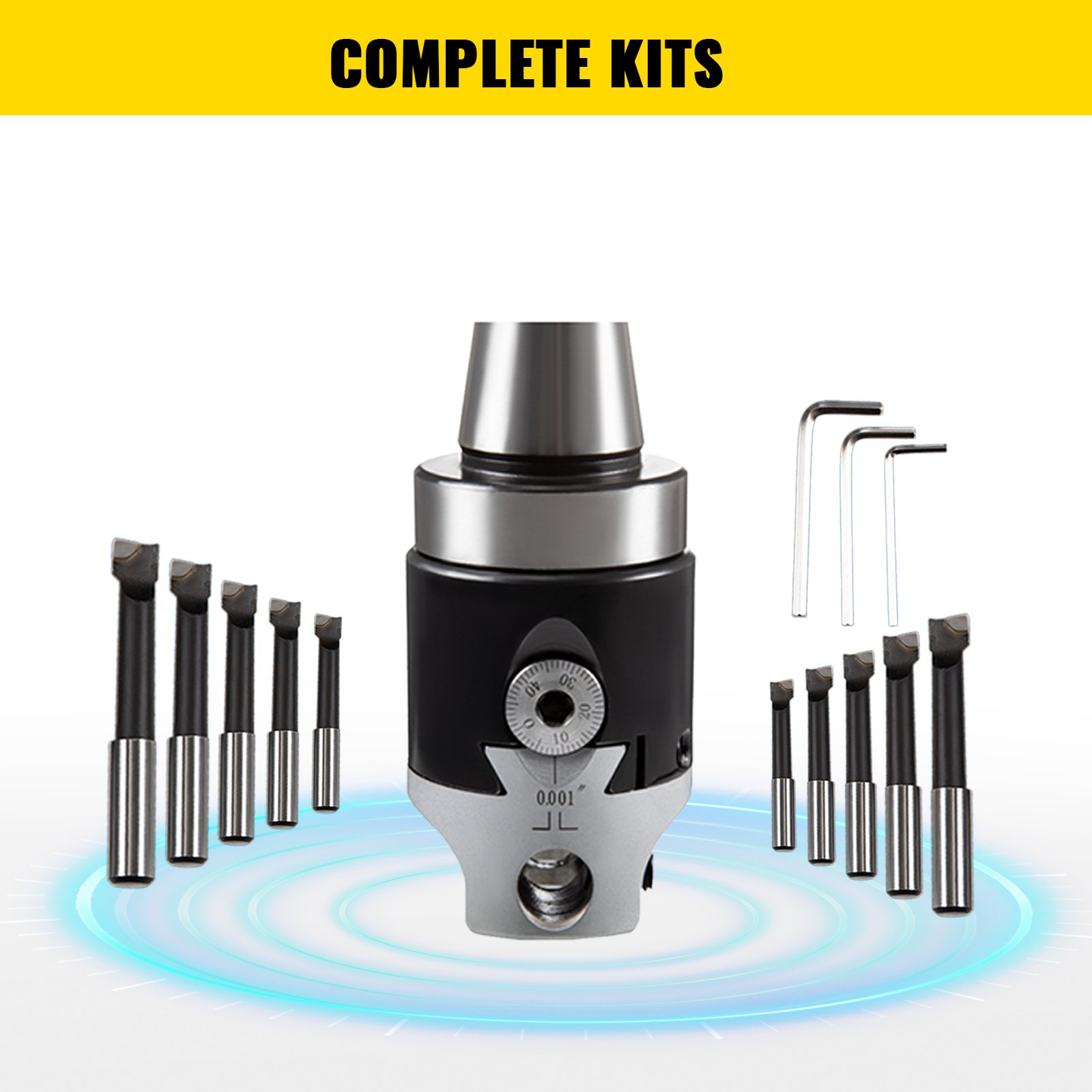 2'' Precision Adjustable Boring Head With R8 Shank & 9pcs Carbide Boring Bars