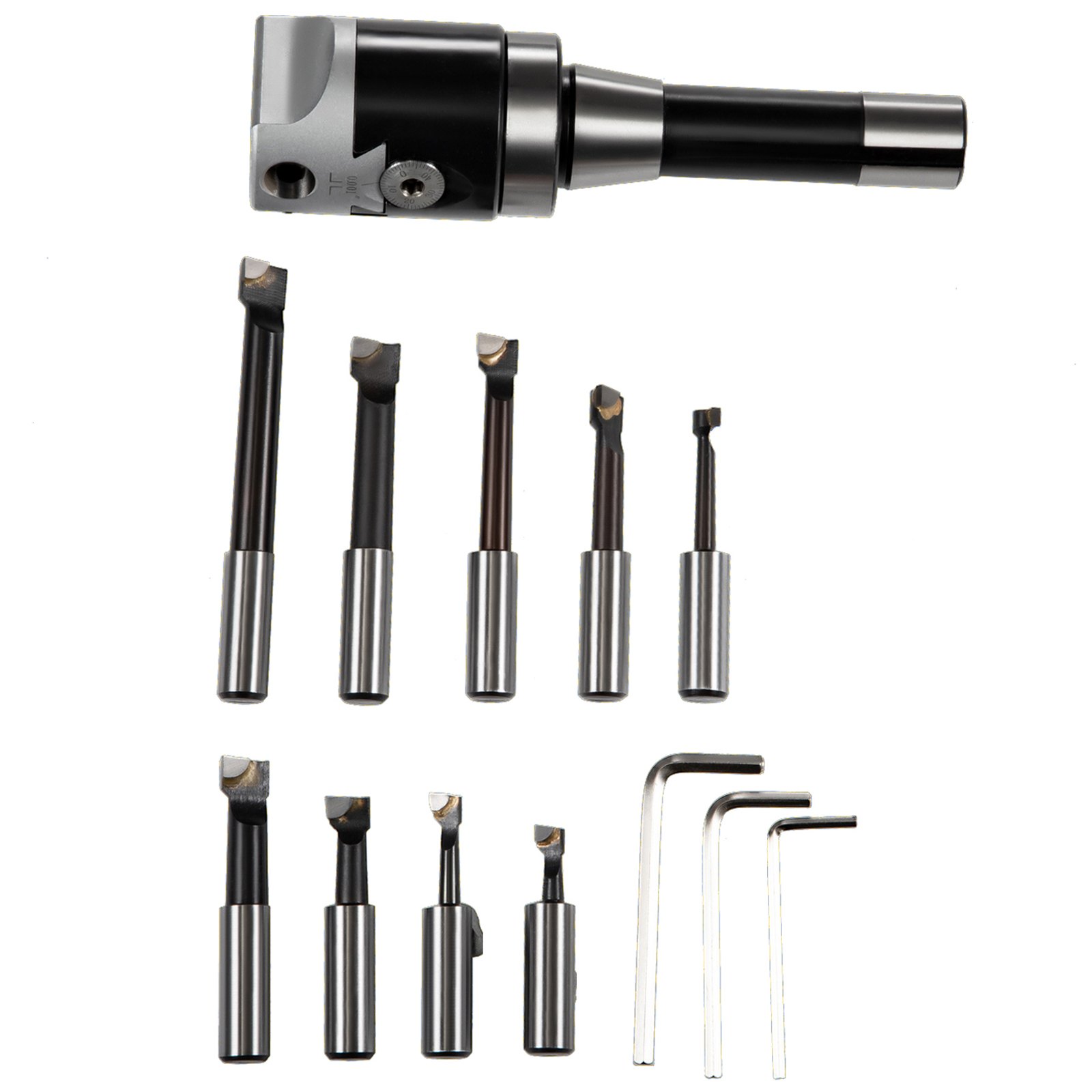 2'' Precision Adjustable Boring Head With R8 Shank & 9pcs Carbide Boring Bars