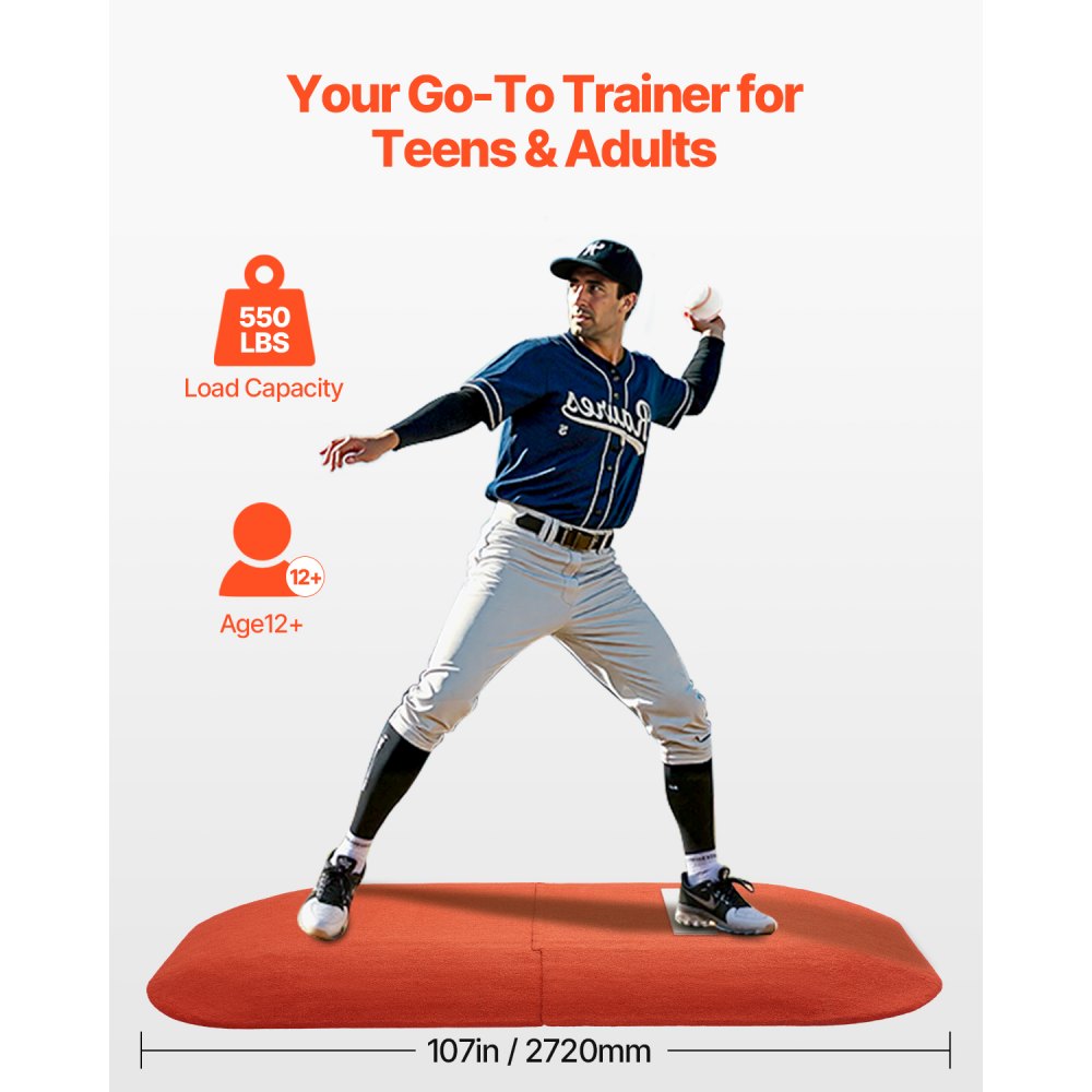 VEVOR Pitching Mound, Portable Baseball Game Mound, 107 in Indoor Outdoor Pitching Practice and Training Equipment, Softball Pitching Aids with Antifade Turf and Pitching Rubber