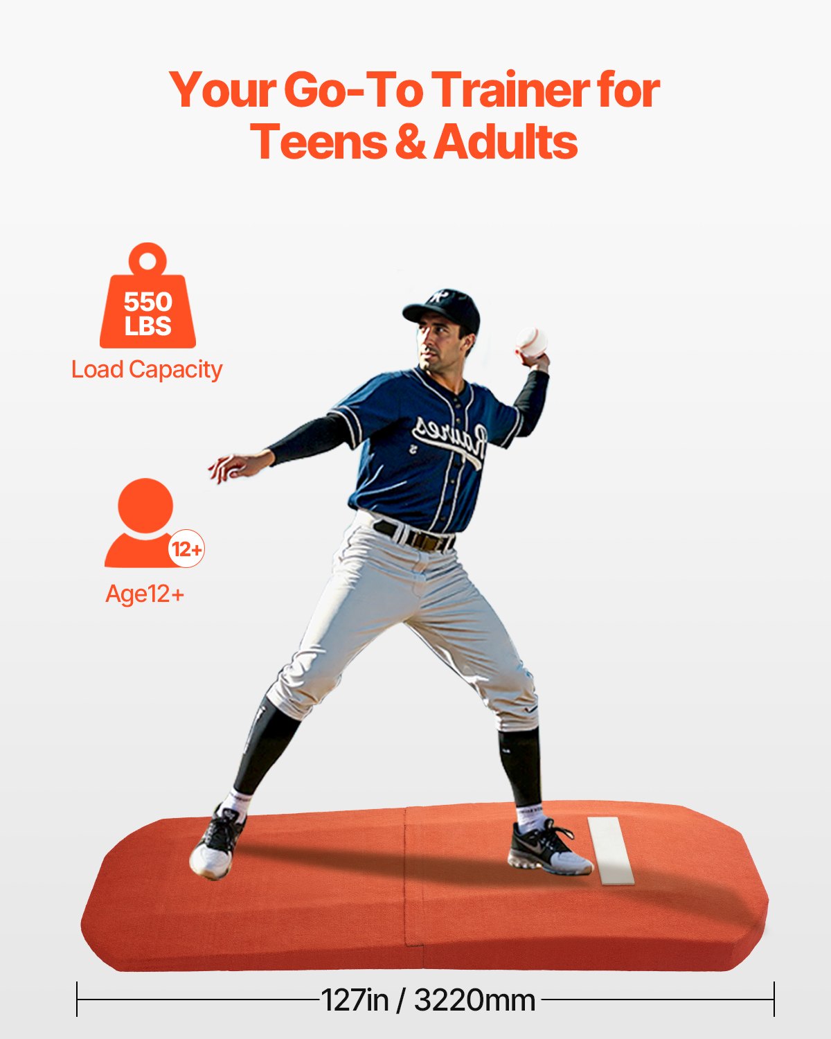 VEVOR Pitching Mound, Portable Baseball Game Mound, 127 in Indoor Outdoor Pitching Practice and Training Equipment, Softball Pitching Aids with Antifade Turf and Pitching Rubber