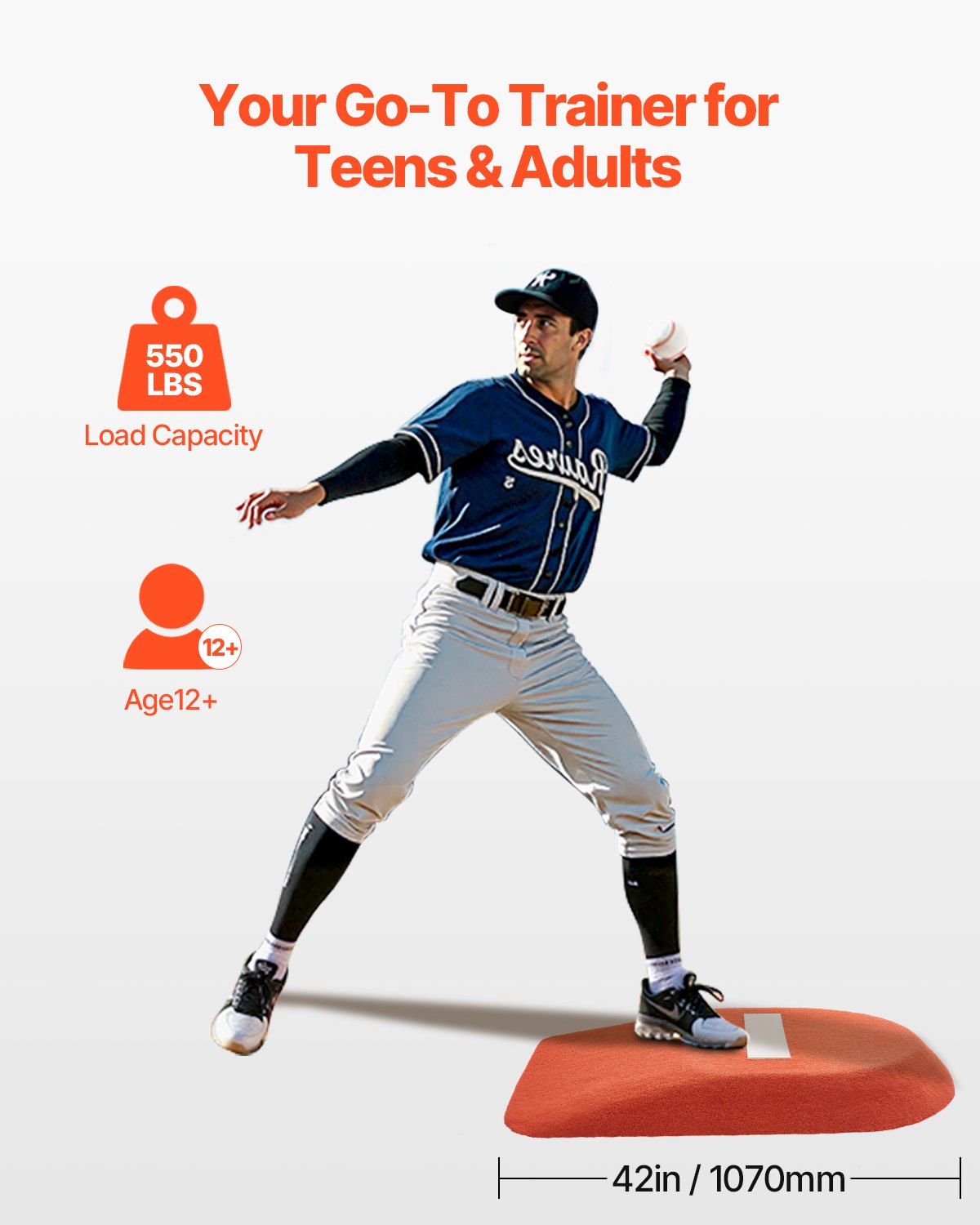 VEVOR Pitching Mound, Portable Baseball Game Mound, 42 in Indoor Outdoor Pitching Practice and Training Equipment, One-Piece Softball Pitching Aids with Antifade Turf and Pitching Rubber