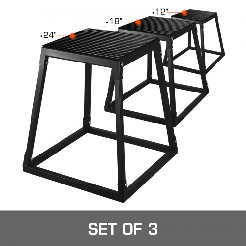 Set of 3 Fitness Black Plyometric Platform Boxes- 12'', 18'', 24''
