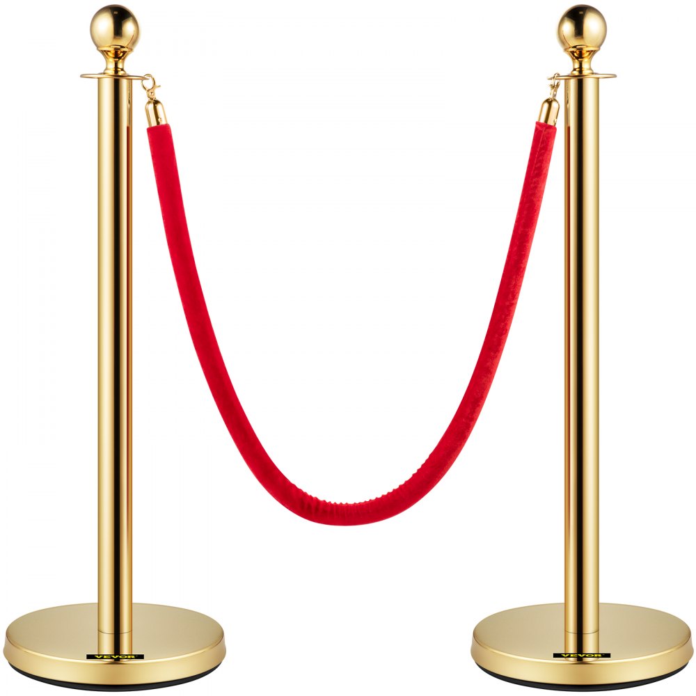 Frânghii și stâlpi de catifea VEVOR, frânghie roșie de 5 ft/1,5 m, suport din oțel inoxidabil auriu cu bilă, barieră roșie pentru controlul mulțimii, folosită pentru teatre, petreceri, nunți, expoziții, case de bilete 2 pachete