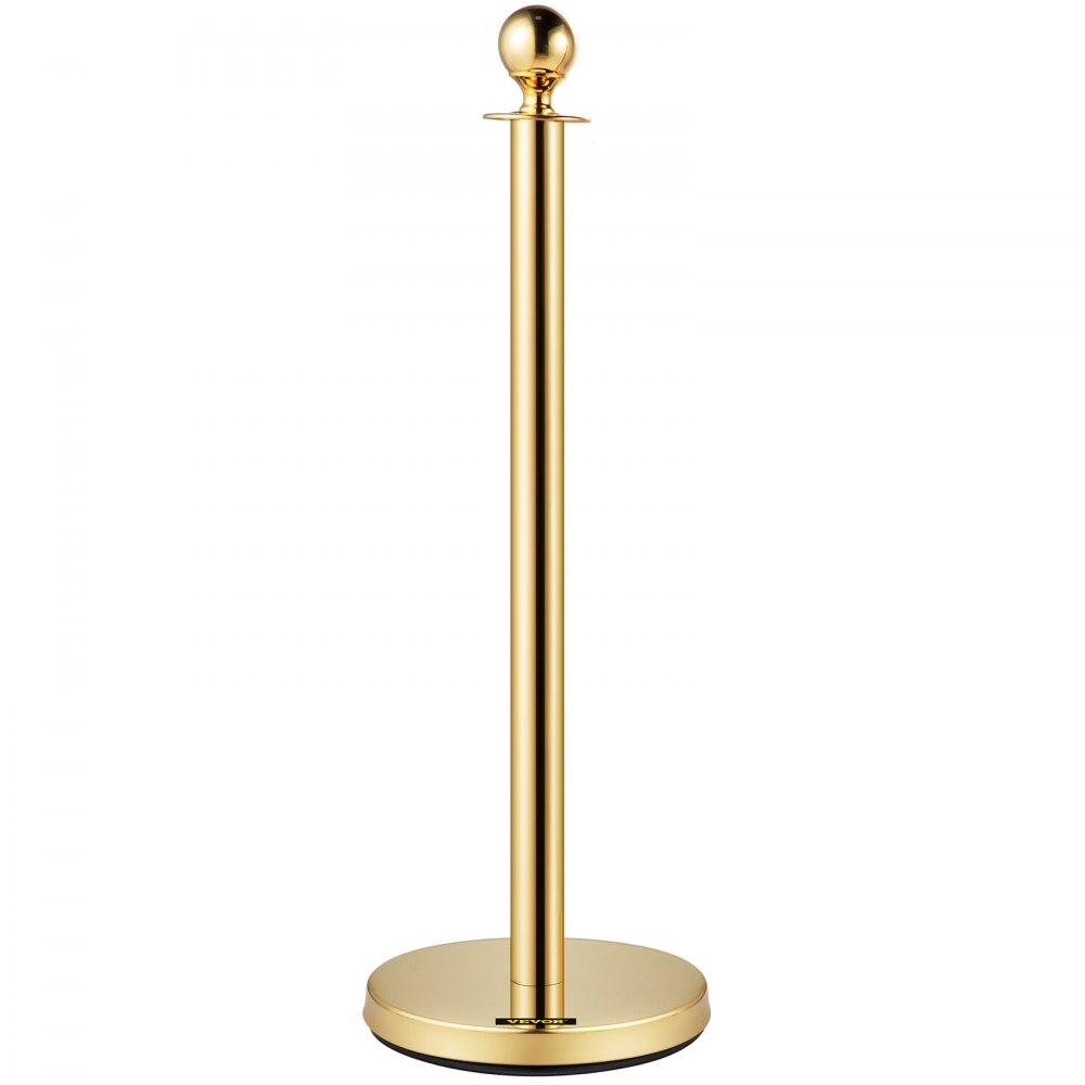 VEVOR Velvet Ropes and Posts, 5 ft/1.5 m Red Rope, Stainless Steel Gold Stanchion with Ball Top, Red Crowd Control Barrier Used for Theaters, Party, Wedding, Exhibition, Ticket Offices 2 Pack Sets