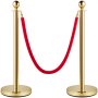 VEVOR sammetsrep och stolpar, 5 fot/1,5 m rött rep, rostfritt stål guldstolpe med kultopp, röd Crowd Control Barriär Används för teatrar, fest, bröllop, utställning, biljettkontor 2-pack set