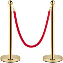 Zamatové laná a stĺpiky VEVOR, 5 stôp/1,5 m červené lano, zlatý stĺp z nehrdzavejúcej ocele s loptičkou, červená bariéra proti davu používaná pre divadlá, párty, svadby, výstavy, pokladne 2 sady