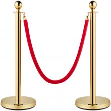 VEVOR Velvet Ropes and Posts Gold Stanchion 5ft/1.5m Crowd Control Barriers 2PCS