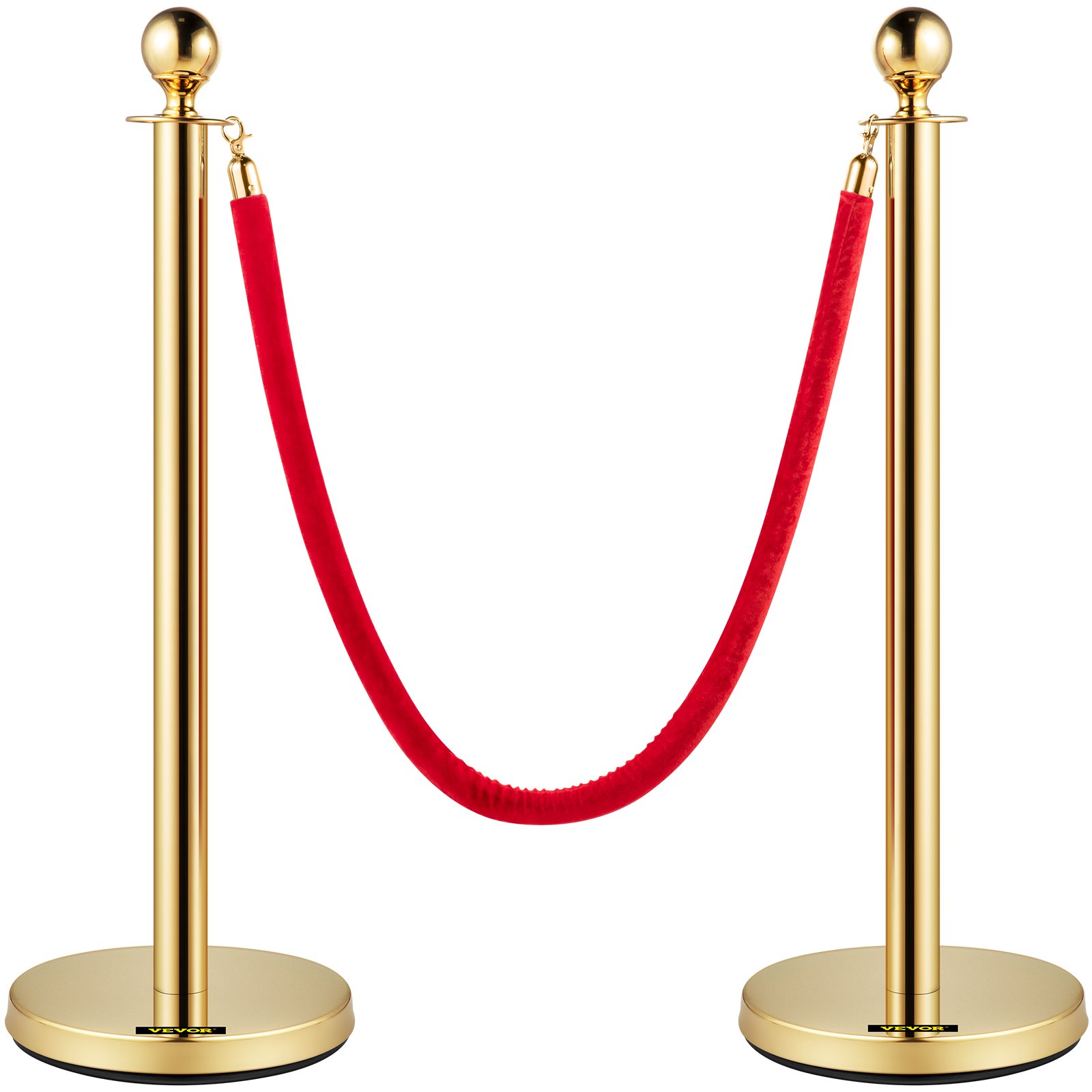 VEVOR Velvet Ropes and Posts Gold Stanchion 5ft/1.5m Crowd Control Barriers 2PCS