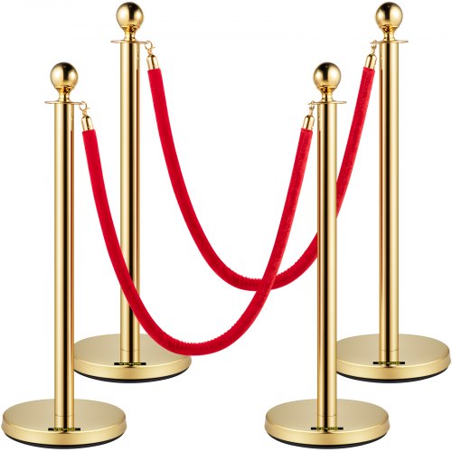 VEVOR Velvet Ropes and Posts Gold Stanchion 5ft/1.5m Crowd Control Barriers 4PCS