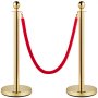 VEVOR Velvet Ropes and Posts, 5 ft/1.5 m Red Rope, Stainless Steel Gold Stanchion with Ball Top, Red Crowd Control Barrier Used for Theaters, Party, Wedding, Exhibition, Ticket Offices 4 packSets