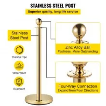 VEVOR Velvet Ropes and Posts, 5 ft/1.5 m Red Rope, Stainless Steel Gold Stanchion with Ball Top, Red Crowd Control Barrier Used for Theaters, Party, Wedding, Exhibition, Ticket Offices 4 packSets