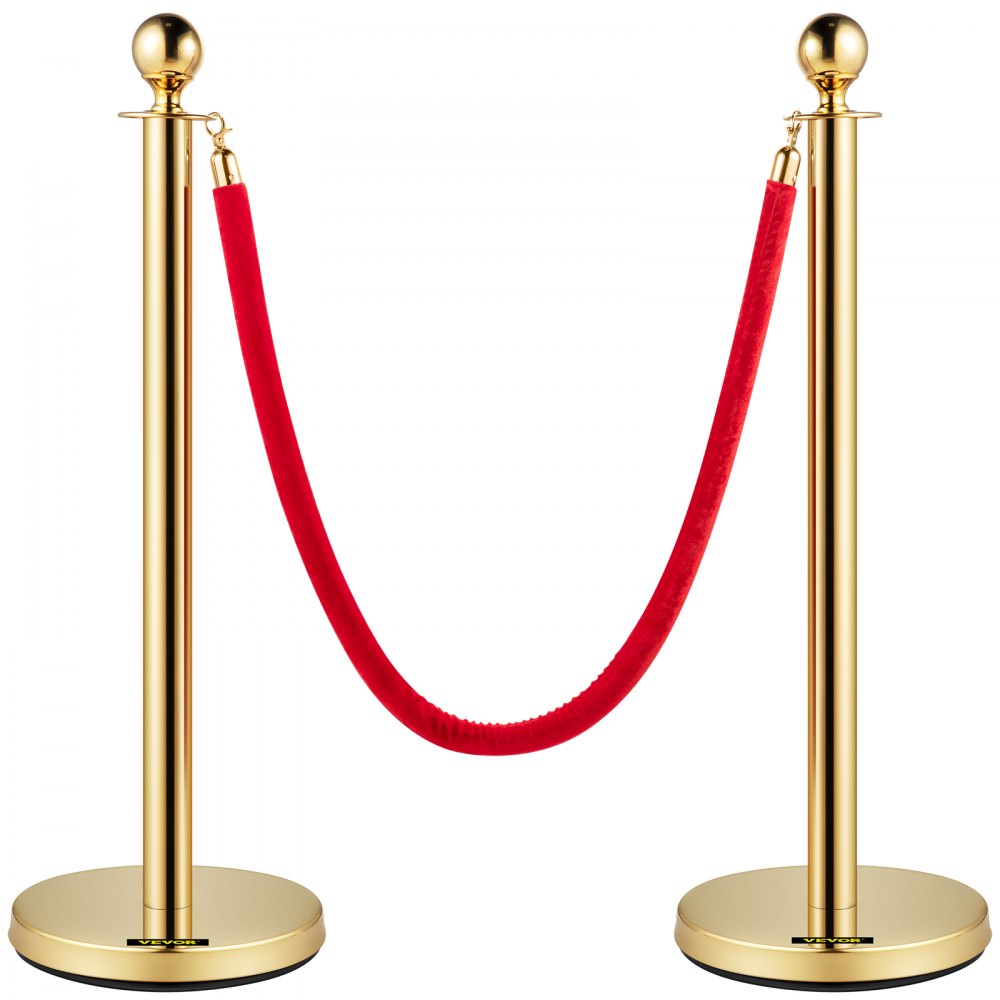 VEVOR Velvet Ropes and Posts, 1.5 m Red Rope, Stainless Steel Gold Stanchion with Ball Top, Red Crowd Control Barrier Used for Theaters, Party, Wedding, Exhibition, Ticket Offices Pack Sets (6)