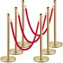 VEVOR sammetsrep och stolpar, 5 fot/1,5 m rött rep, guldstolpe i rostfritt stål med kultopp, röd Crowd Control Barriär Används för teatrar, fester, bröllop, utställningar, biljettkontorspaket (6)