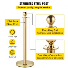 VEVOR Velvet Ropes and Posts Gold Stanchion 5ft/1.5m Crowd Control Barriers 6PCS