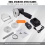 VEVOR electric shawarma knife with dual stainless steel blades, charger, and additional accessories.