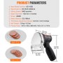 VEVOR electric shawarma knife, model ks-100b, specifications and image showing blade and sliced meat.